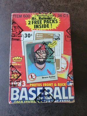 Caja de cera Fleer Baseball 1983 sin abrir 38 paquetes - BBCE - ¿Gwynn, Sandberg, Boggs RC? Foto 1 de 3