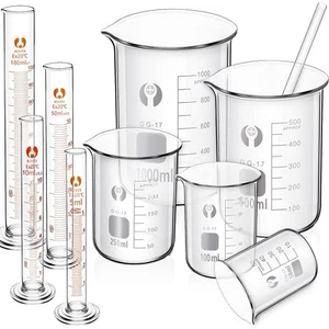 Feekoon 10 Pieces Glass Measuring Beaker and Graduated Measuring Cylinder wit... - Picture 1 of 6