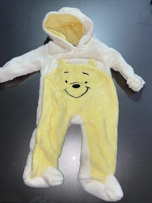 Disney Baby Winnie The Pooh Fuzzy Yellow Button Down One Piece 0-3 Months - Image 1 of 4