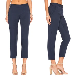 THEORY Women Thaniel Pants Size 4 Navy Blue Silk Cropped Slim Leg Pockets - Picture 1 of 9