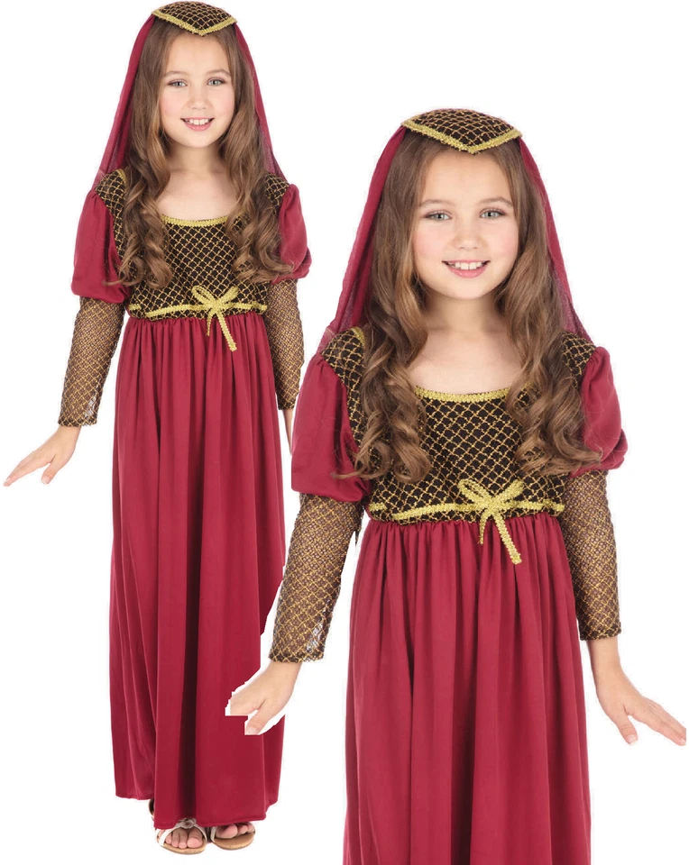 Juliet Costume Romeo Shakespeare Girls Book Week Day Kids Fancy Dress Outfit - Image 1 of 1