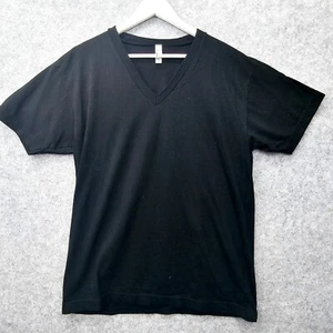 AMERICAN APPAREL Black V Neck T Shirt Mens Medium Solid Tee Minimalist Basic USA - Picture 1 of 7