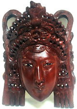 Antique Chinese Empress Rosewood Heavily Carved MASK Inlaid Eyes 6" Woman Queen