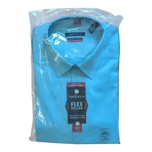 Van Heusen Dress Shirt Mens Medium 15.5 32/33 Blue Slim Fit Stretch Flex Collar - Picture 1 of 9