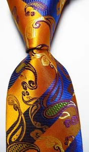 New Classic Paisley Orange Blue Green JACQUARD WOVEN Silk Men's Tie Necktie - Picture 1 of 2