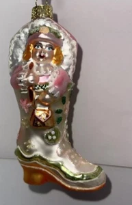 Viktorianisches Mädchen im Stiefel mit Regenschirm Weihnachtsschmuck Vintage - Bild 1 von 10