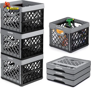 Collapsible Milk Crate, Stone, 3PK - 25L (6 Gal) Stackable Storage Bins, Holds 5 - Picture 1 of 12
