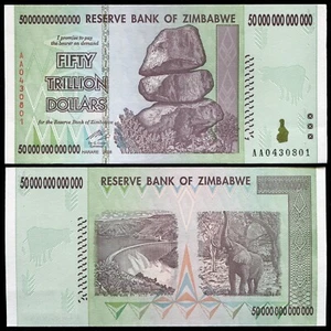 2008 50 TRILLION DOLLARS ZIMBABWE BANKNOTE, AA P-90 GEM UNC 100 TRILLION SERIES - Picture 1 of 1