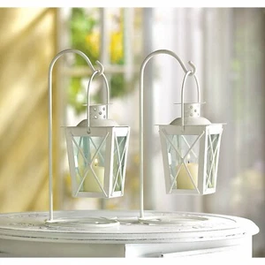 Metal Glass White Railroad Hanging Candleholder Lanterns Outdoor Decor - Picture 1 of 4