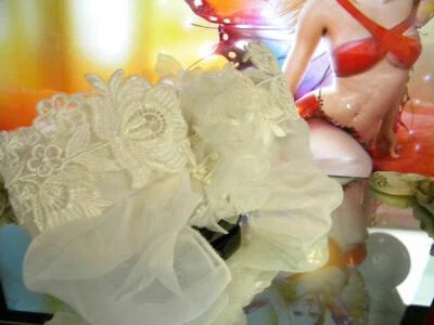 Kirks Folly Barrette LARGE chiffon LACE BRIDAL COMMUNION BOW - Image 1 of 4