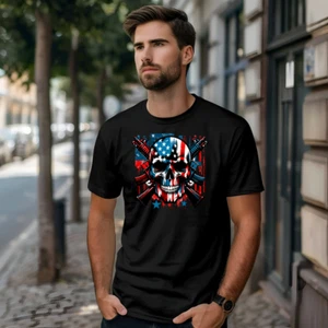 Skull with American Flag T-Shirt - Picture 1 of 20
