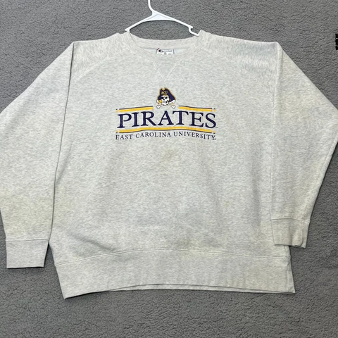 East Carolina Pirates Pullover Sweatshirt Mens 2XL Gray Long Sleeve Vintage 90s Cover