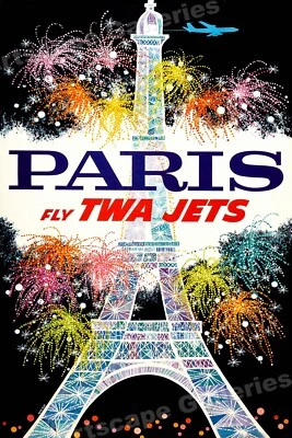 París - Fly TWA 1962 Torre Eiffel Estilo Vintage Póster de Viaje Aéreo - 24x36 Foto 1 de 3