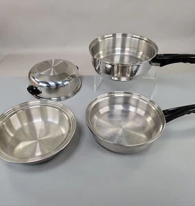 4 Pc Lustre Craft Pan Set T304 Cookware 8" Double Boiler Steamer Dome Lid - Picture 1 of 11