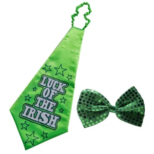 2PCS Green Adult Bowtie Shamrock Mens Neck Tie Shamrock Bow Tie - Picture 1 of 11