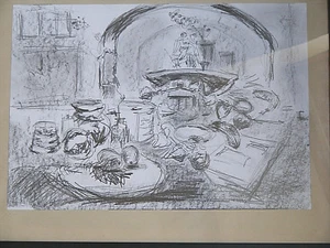 still life drawing, expressive pencil, Autumn Fruit, Jugs, Statue, A3 size - Picture 1 of 2