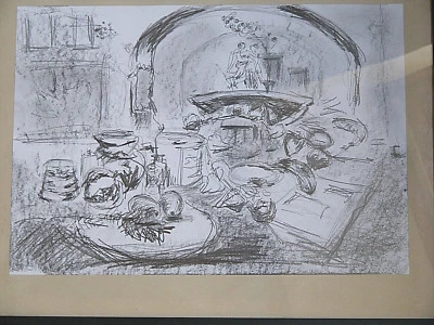 Dibujo de bodegones, lápiz expresivo, fruta de otoño, jarras, estatua, talla A3 @ Foto 1 de 2