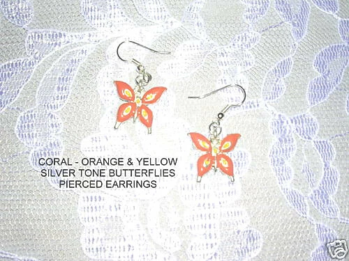 PENDIENTES MARIPOSAS TONO PLATA MARIPOSA ESMALTE NARANJA Y AMARILLO PAR Foto 1 de 1