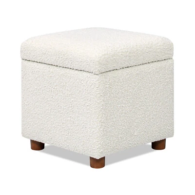 Cubo de almacenamiento otomano Jacob 18" blanco marfil Boucle Foto 1 de 4