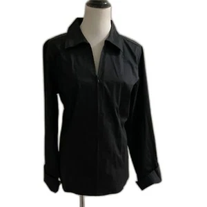 Nueva Camisa Top Denim & Co. Negra Cremallera Frontal Algodón Manga Larga Talla L Nueva con Etiquetas - Imagen 1 de 12