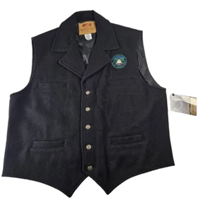 Schaefer Wool Vest Men 2XL Black Cattle Baron Western USA Salish College NWT - Picture 1 of 14