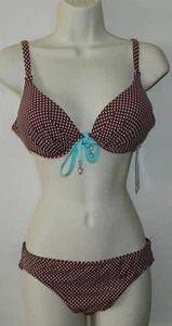 New Women Coco Rave Polka Dot Brown Swimsuit Bikini 2pc set Size M B Underwire - Picture 1 of 5