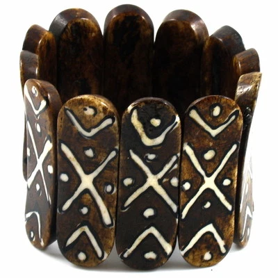 PULSERA HECHA A MANO Ajustable Estilo Vintage HUESO Brazalete 2" Ancho GRANDE Marrón Foto 1 de 3
