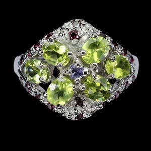 925 Sterling Silver Ring Oval Peridot Rhodolite Tanzanite Gemstone Jewelry 9 - Picture 1 of 13