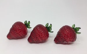 Set of Three. Ruby Red Blown Glass Strawberries. - Picture 1 of 5