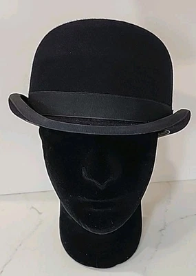 Vintage Blue Ribbon Saddle Derby Wool Bowler Black Hat  Men's Women's Sz 7 1/8 - Image 1 of 4