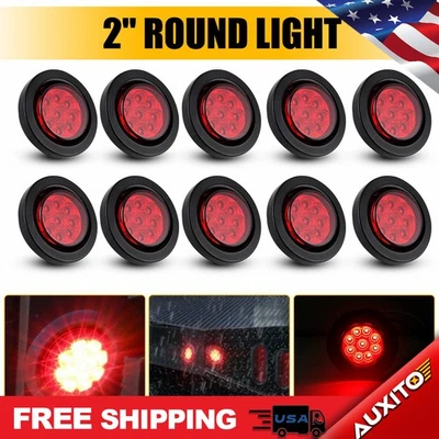 10 Piezas Rojo Rojo Pulgadas 2" 9LED Redondo Lateral Luces Marcador Camión Remolque Lámpara Foto 1 de 4