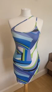 PrettyLittleThing One Shoulder Bodycon Mini Dress | Size UK 6 | Abstract Print - Picture 1 of 5