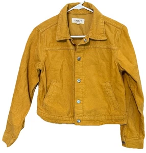 PacSun Damen Small Crop Cord Trucker Jacke Gelb Druckknopf - Bild 1 von 6