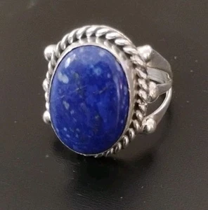 Navajo Sterling Silver Lapis Ring Size 9.5 Signed M - Picture 1 of 11