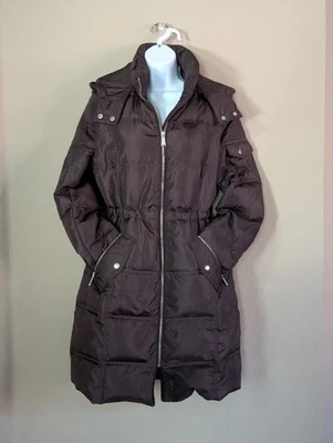 Chaqueta Abrigo Saks Fifth Avenue Marrón Mujer Plumón Abombado Talla XS Capucha Extraíble Foto 1 de 4