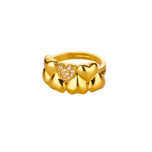 Damen Chunky Herz Ring Edelstahl Gold Zirkon Verstellbar Hochzeit Schmuck - Bild 1 von 5