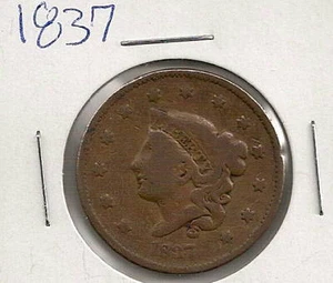 1837 Coronet Head Large Cent : Very Good + - Picture 1 of 2