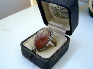VINTAGE 925 SOLID STERLING SILVER RUSSIAN USSR NATURAL HONEY AMBER RING SIZE O 7 - Picture 1 of 10