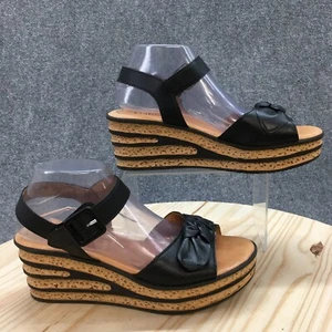 Gabor Sandals Womens UK7 US9.5 Buckle Layered Wedge Slingback Black Leather - Picture 1 of 18