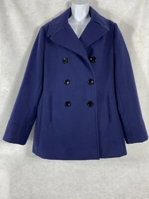 Calvin Klein Jacket Women’s 12 Blue Pea Coat Double Breasted Long Sleeve Pockets - Image 1 of 4