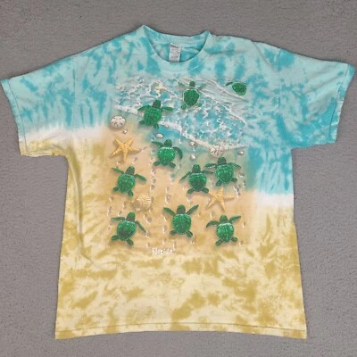 Camiseta Florida Sea Turtle Hatchlings Tie Dye Adulto Grande Azul Marrón Océano Playa Foto 1 de 4