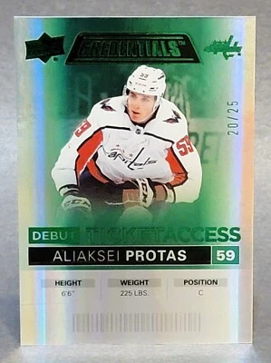 2021-22 Credentials Debut Ticket Access Green #73 Aliaksei Protas RC 20/25 - Image 1 of 2
