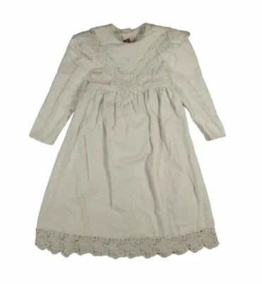 Vestido branco vintage anos 80 anos 90 Sarah Kent acabamento em renda botões de pérola meninas tamanho 6x - Imagem 1 de 4