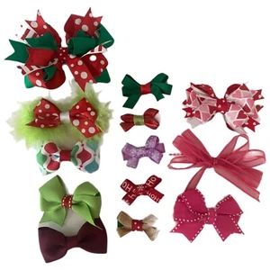 Handmade Girls Hair Bows Clips Ribbons Holiday Christmas Valentines Day Lot 13 - Picture 1 of 17