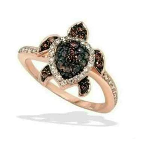 1.3CT Round Cut Lab Created Women Morganite Sea Turtle Ring 14K Rose Gold Plated - Picture 1 of 6