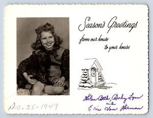 Vintage Photograph Christmas Card Pet Dachshund Wiener Dog 1949 w/ Girl - Picture 1 of 2