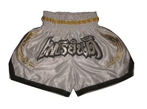 Kick Thai Boxing Trousers Muay Shorts Pants 100% Satin Top Quality M White New