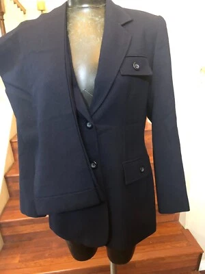 复古 Kasper ASL 裤子套装黑色 2 件羊毛经典职业打褶裤 8 — 第 1/4 张图片