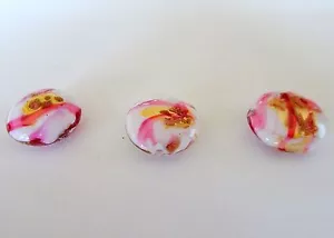 Puffed Murano Lampwork Round White Gold Rose Pink Glass Beads Design Quantity 3 - Picture 1 of 2