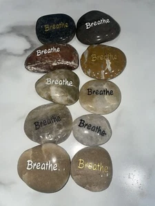 Lot of 10 Inspirational Engraved Palm Stones "Breathe" - Picture 1 of 3